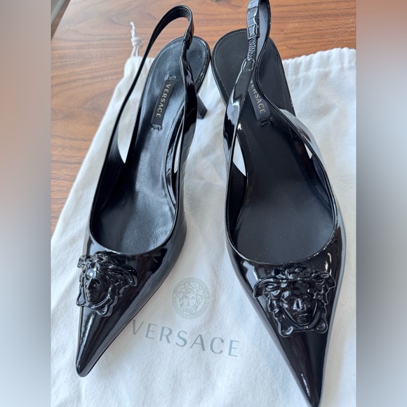 Authentic Versace Black Kitten Heel Pumps with medusa head - Picture 10 of 15